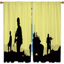 Soldiers And A Tank On The Fulfillment Of The Combat Mission Window Curtains 143045704