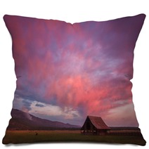 Solitary Barn In Sunset Skies Pillows 130407437