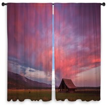 Solitary Barn In Sunset Skies Window Curtains 130407437