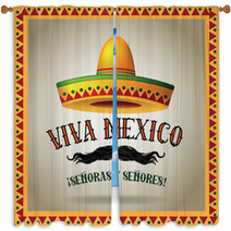 Sombrero And Mustache Eps 10 Vector Window Curtains 117914955
