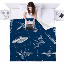 Space Aircraft Seamless Pattern Blankets 69490258