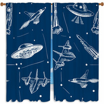 Space Aircraft Seamless Pattern Window Curtains 69490258