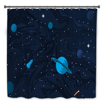 Space Flat Background With Planets And Stars Bath Decor 190862223
