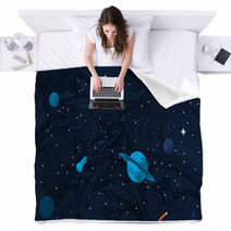 Space Flat Background With Planets And Stars Blankets 190862223