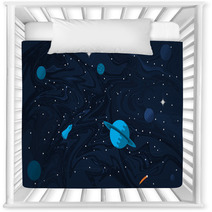 Space Flat Background With Planets And Stars Nursery Decor 190862223