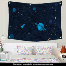 Space Flat Background With Planets And Stars Wall Art 190862223