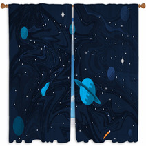 Space Flat Background With Planets And Stars Window Curtains 190862223