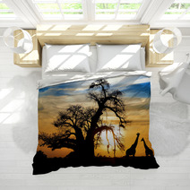 Spectacular African Sunset With Baobab And Giraffe Bedding 44948016