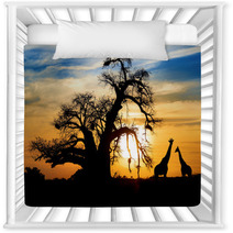 Spectacular African Sunset With Baobab And Giraffe Nursery Decor 44948016