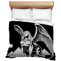 Sphynx Near The Pyramids With Wings Vector Illustration Bedding 118205852