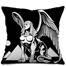 Sphynx Near The Pyramids With Wings Vector Illustration Pillows 118205852
