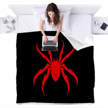 Spider Red On Black Vector Illustraion Blankets 213348111