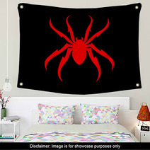 Spider Red On Black Vector Illustraion Wall Art 213348111