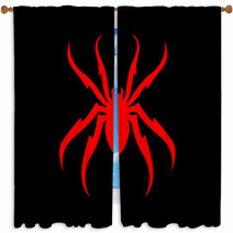 Spider Red On Black Vector Illustraion Window Curtains 213348111