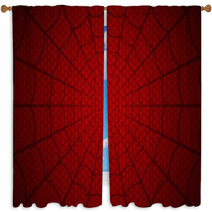 Spider Web Cobweb On Red Background Vector Illustration Window Curtains 225772976