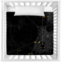 Spider Web Silhouette Against Black Shabby Wall And Evil Yellow Eyes Halloween Theme Spooky Background With Place For Your Text Nursery Decor 168434755