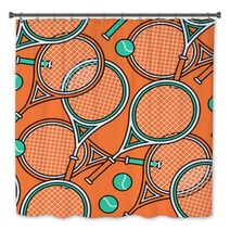 Sport Theme Seamless Pattern Of Tennis Rackets And Balls Bath Decor 274208432