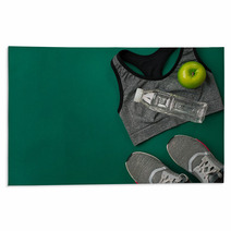 Sports Accessories For Fitness On The Green Floor Healthy Lifestyle Concept Rugs 144222563
