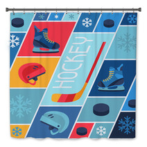 Sports Background With Hockey Equipment Flat Icons Bath Decor 70671284