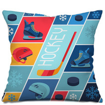 Sports Background With Hockey Equipment Flat Icons Pillows 70671284