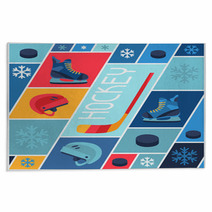 Sports Background With Hockey Equipment Flat Icons Rugs 70671284