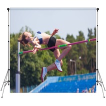 Sportswoman Jumps In Height Backdrops 65520375