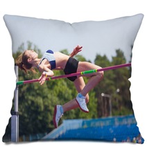 Sportswoman Jumps In Height Pillows 65520375
