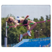Sportswoman Jumps In Height Rugs 65520375