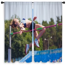 Sportswoman Jumps In Height Window Curtains 65520375