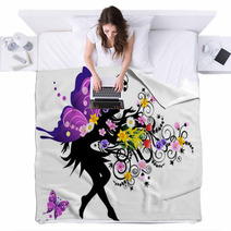 Spring Fairy With Colorful Wings Blankets 20929088