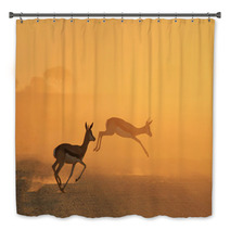 Springbok Antelope - Golden Sunset Wildlife Silhouettes Bath Decor 92949187