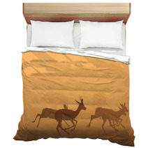 Springbok Antelope - Golden Sunset Wildlife Silhouettes Bedding 92948743