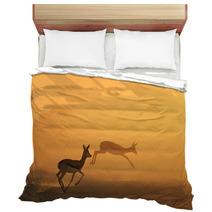 Springbok Antelope - Golden Sunset Wildlife Silhouettes Bedding 92949187
