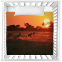 Springbok Antelope - Golden Sunset Wildlife Silhouettes Nursery Decor 92949635