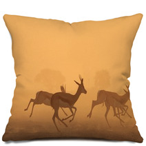 Springbok Antelope - Golden Sunset Wildlife Silhouettes Pillows 92948743