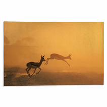Springbok Antelope - Golden Sunset Wildlife Silhouettes Rugs 92949187