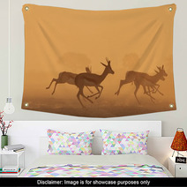 Springbok Antelope - Golden Sunset Wildlife Silhouettes Wall Art 92948743
