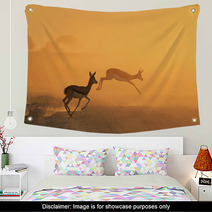 Springbok Antelope - Golden Sunset Wildlife Silhouettes Wall Art 92949187