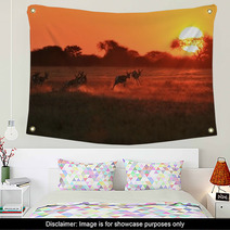 Springbok Antelope - Golden Sunset Wildlife Silhouettes Wall Art 92949635