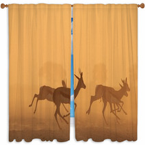 Springbok Antelope - Golden Sunset Wildlife Silhouettes Window Curtains 92948743