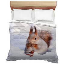 Squirrel On The Snow Bedding 74535272