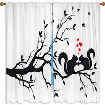 Squirrels On Tree, Vector Window Curtains 36839216