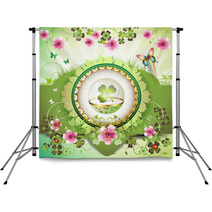 St. Patrick's Day Card, Clover In Glass Globe With Flowers Backdrops 30262145