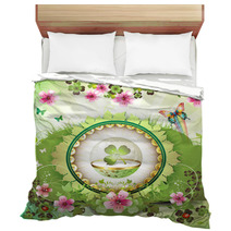 St. Patrick's Day Card, Clover In Glass Globe With Flowers Bedding 30262145