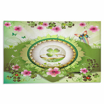 St. Patrick's Day Card, Clover In Glass Globe With Flowers Rugs 30262145