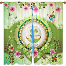St. Patrick's Day Card, Clover In Glass Globe With Flowers Window Curtains 30262145