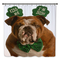 St. Patricks Day - Bulldog Wearing Kiss Me Im Irish Headband Bath Decor 11952327