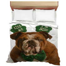 St. Patricks Day - Bulldog Wearing Kiss Me Im Irish Headband Bedding 11952327