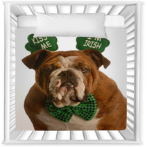 St. Patricks Day - Bulldog Wearing Kiss Me Im Irish Headband Nursery Decor 11952327
