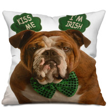 St. Patricks Day - Bulldog Wearing Kiss Me Im Irish Headband Pillows 11952327